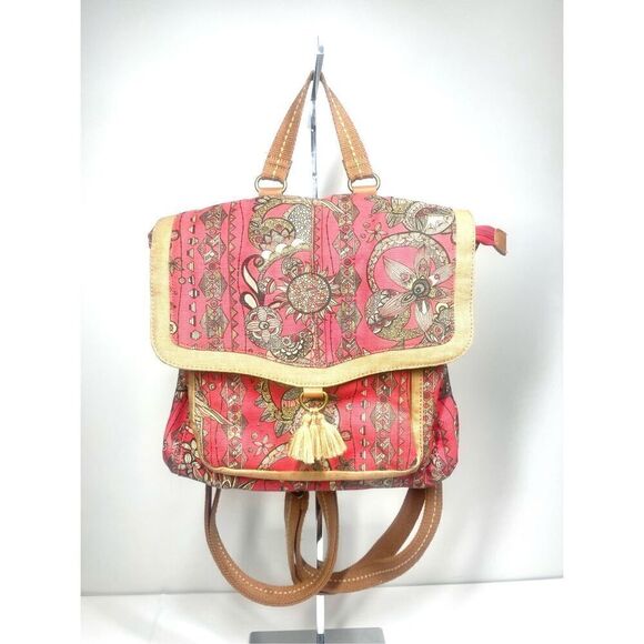 Sakroots Red Flower Jute & Cotton Peace Love Backpack Detachable Straps - Picture 1 of 9